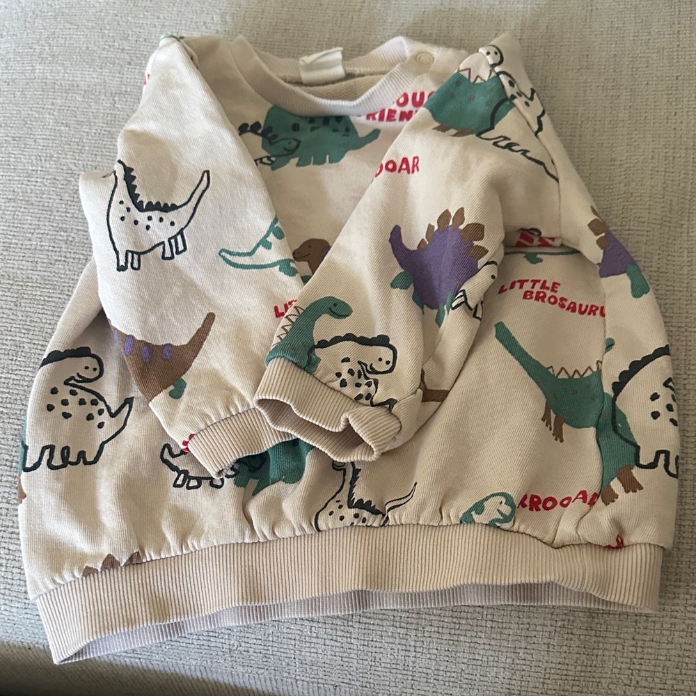 H&M 9-12 Baby Beige Dinosaur Print Sweatshirt
